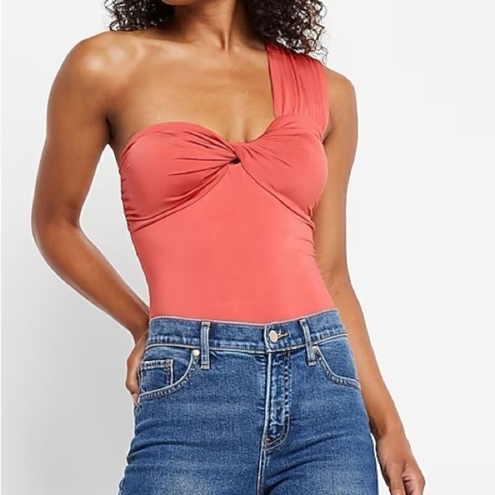 Express Women's One Shoulder Thong Bodysuit - XS - Coral - Picture 3 of 3